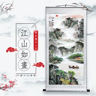 Lukisan Gulir Gulung Gantung pemandangan gunung dan sungai  50x100cm LG046