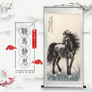 Lukisan Gulir Gulung Gantung kuda merenung kuda tegak 50x100cm LG039