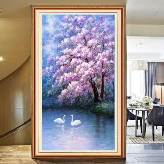 DIY Diamond Painting Full. Pemandangan danau dan angsa 50x90cm D573