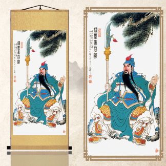 Lukisan Gantung Gulir Gulung dewa kuan kong  dewa rezeki lapangan 80x30CM LG064