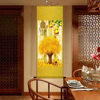 Lukisan Gantung Gulir Gulung pohon uang buah holo 100x30CM LG067