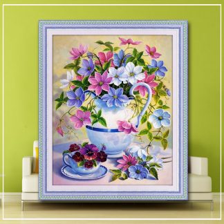 DIY Diamond Painting Full. Pot Bunga Elegan warna warni 30x40 cm D713