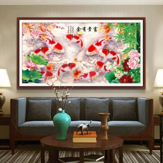 DIY Diamond Painting Full. Ikan Koi dan Bunga Peony 120x50 CM D764