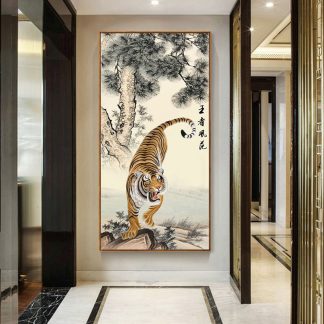 DIY Diamond Painting Full harimau pohon pinus klasik 50x100 cm D959