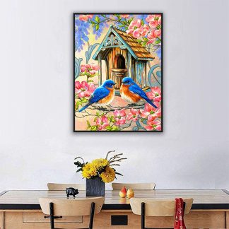 DIY Diamond Painting Full burung biru sepasang sangkar 30x40cm D983