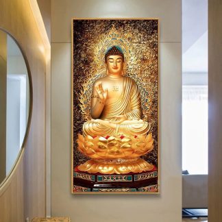 DIY Diamond Painting Full patung buddha emas teratai 60x110cm D961