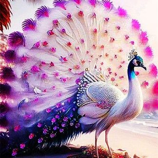 DIY Diamond Painting Full merak kipas ungu 40x60 cm D166