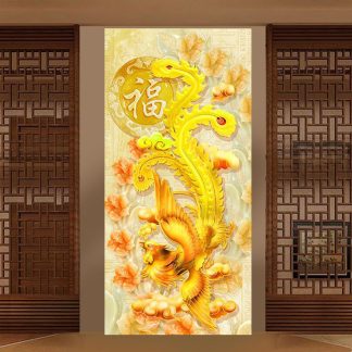 DIY Diamond Painting Full burung hong phoenix emas portrait 100x40 cm D180