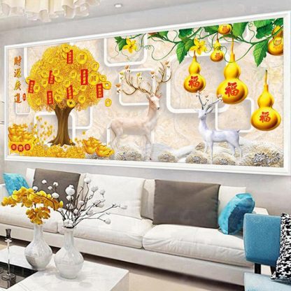 DIY Diamond Painting Full Pohon rezeki dan buah holo 100x40 cm D188